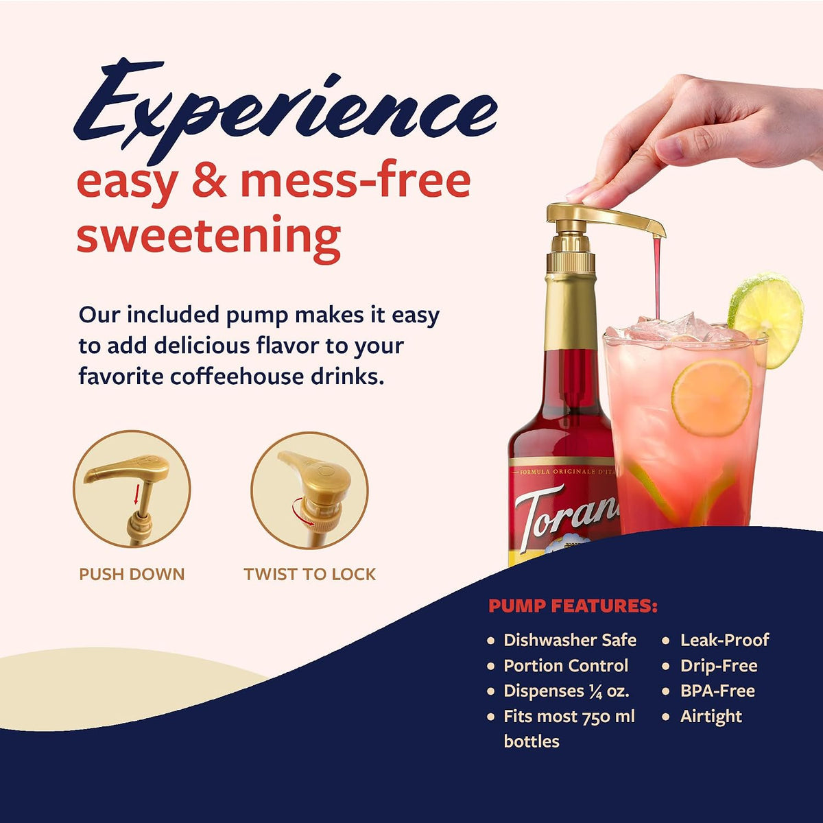 Torani Syrup, Grenadine Flavoring for Drinks, Pump Included, 25.4 Fl Oz
