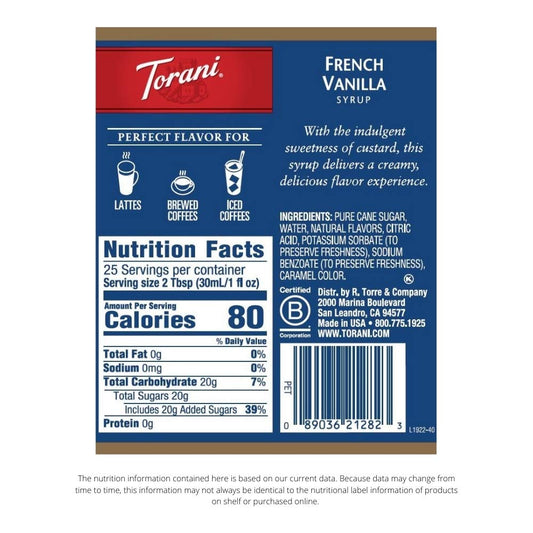 Torani French Vanilla Flavored Drink Syrup, 25.4 fl oz, 4 Pack