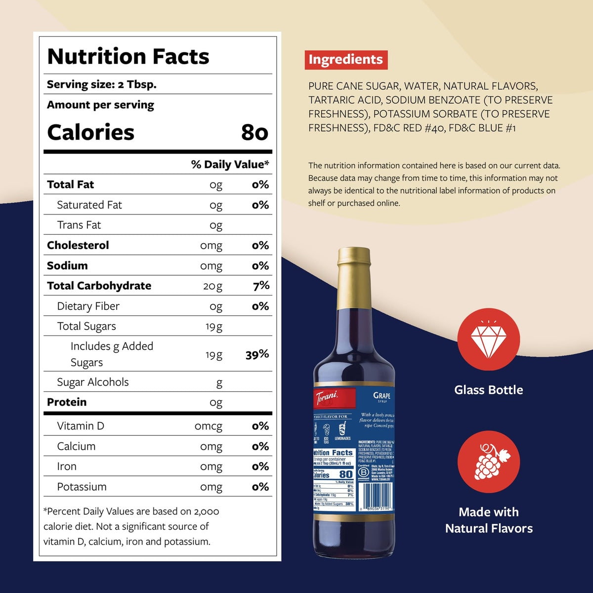Torani Syrup, Blueberry Flavoring for Drinks, Pump Included, 25.4 Fl Oz