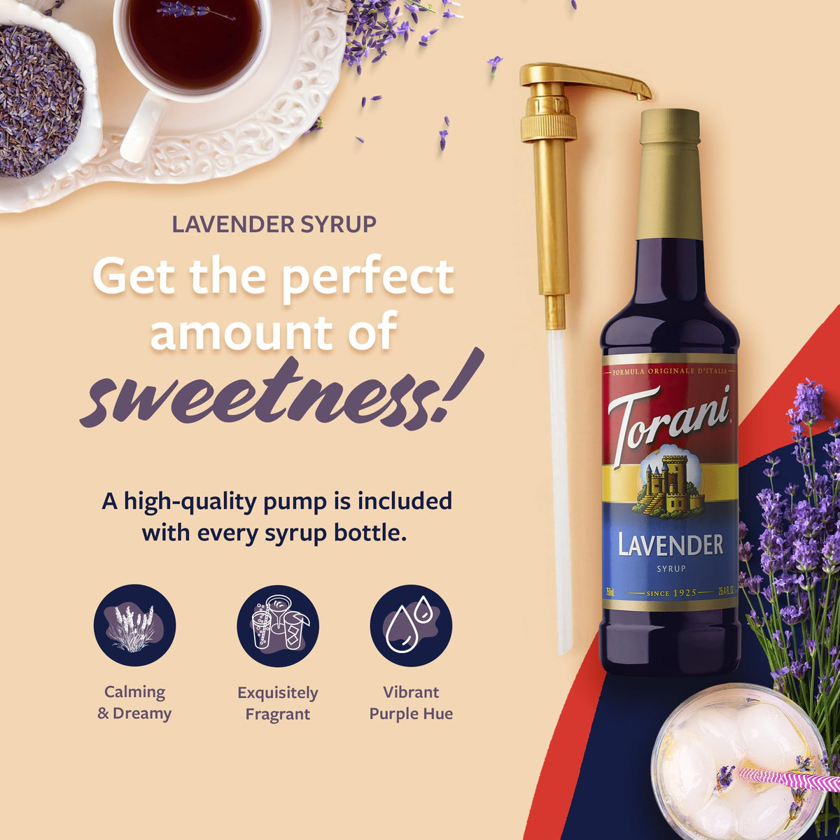 Torani Syrup, Blueberry Flavoring for Drinks, Pump Included, 25.4 Fl Oz