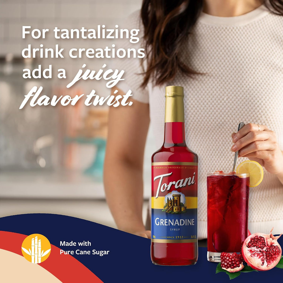Torani Syrup, Grenadine Flavoring for Drinks, Pump Included, 25.4 Fl Oz
